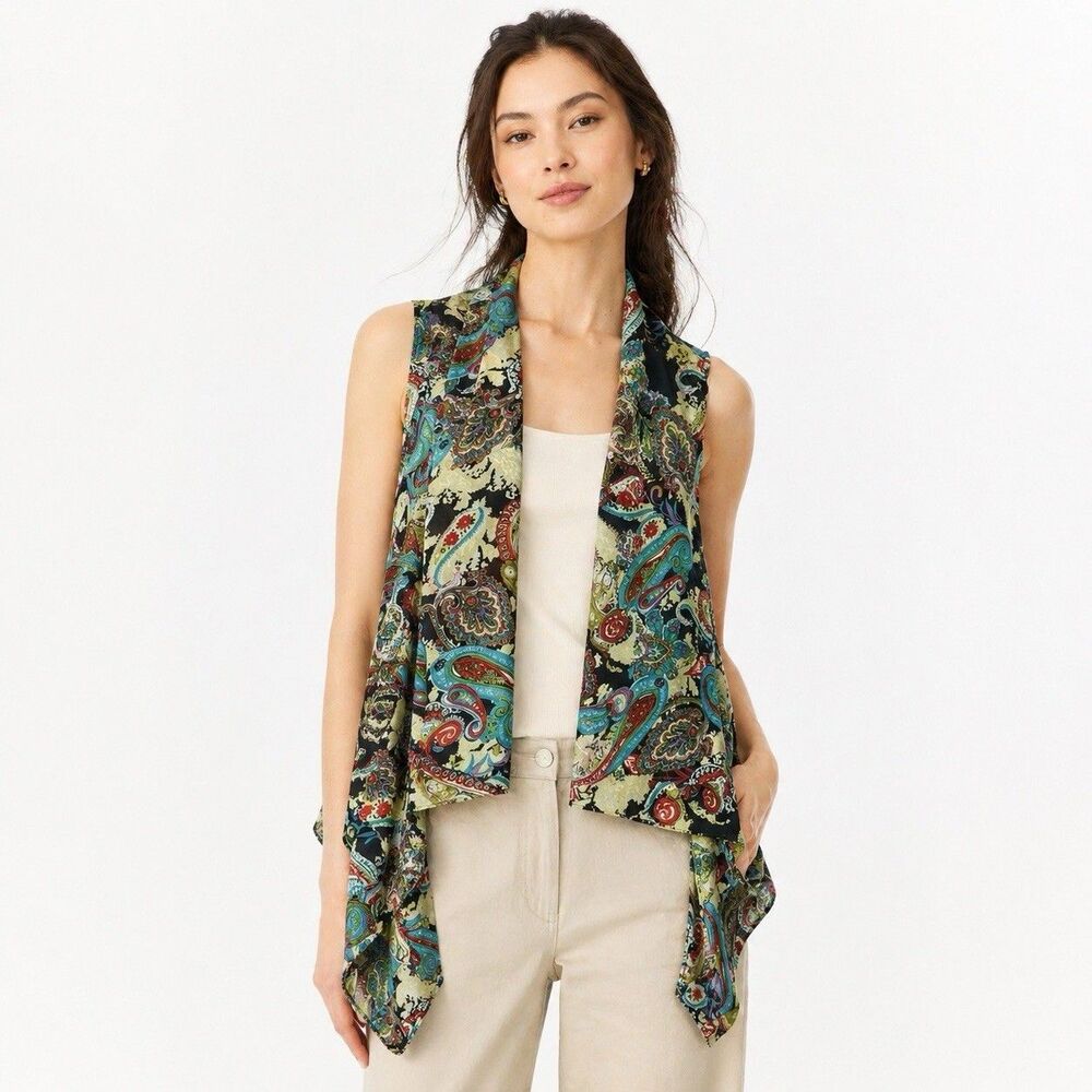 Lavello Paisley Convertible Chiffon Vest Scarf One Size Sheer Open Front Boho